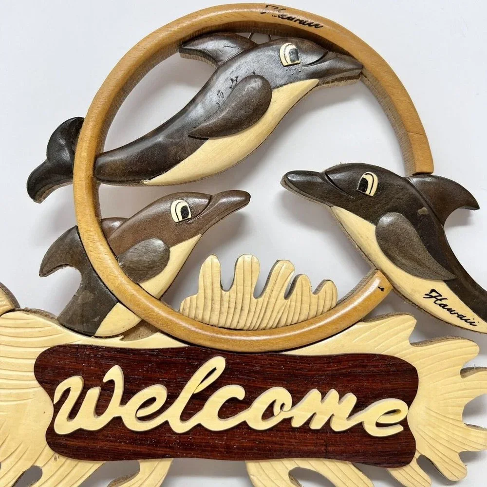 Hawaii Welcome Dolphin Wall Art of Mixed Woods 3D Dimensional - NEW‎